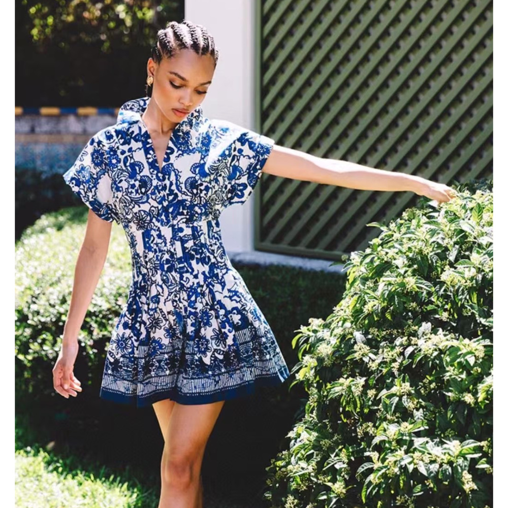 Cara Cara Nash Mini Dress Mini Shirtdress Cotton Fit-and-Flare - Picture 1 of 12